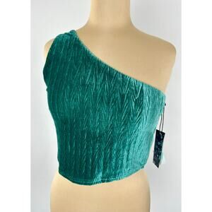 Range by Rock & Roll Denim Emerald Green Velvet Asymmetrical Crop Top Size XL